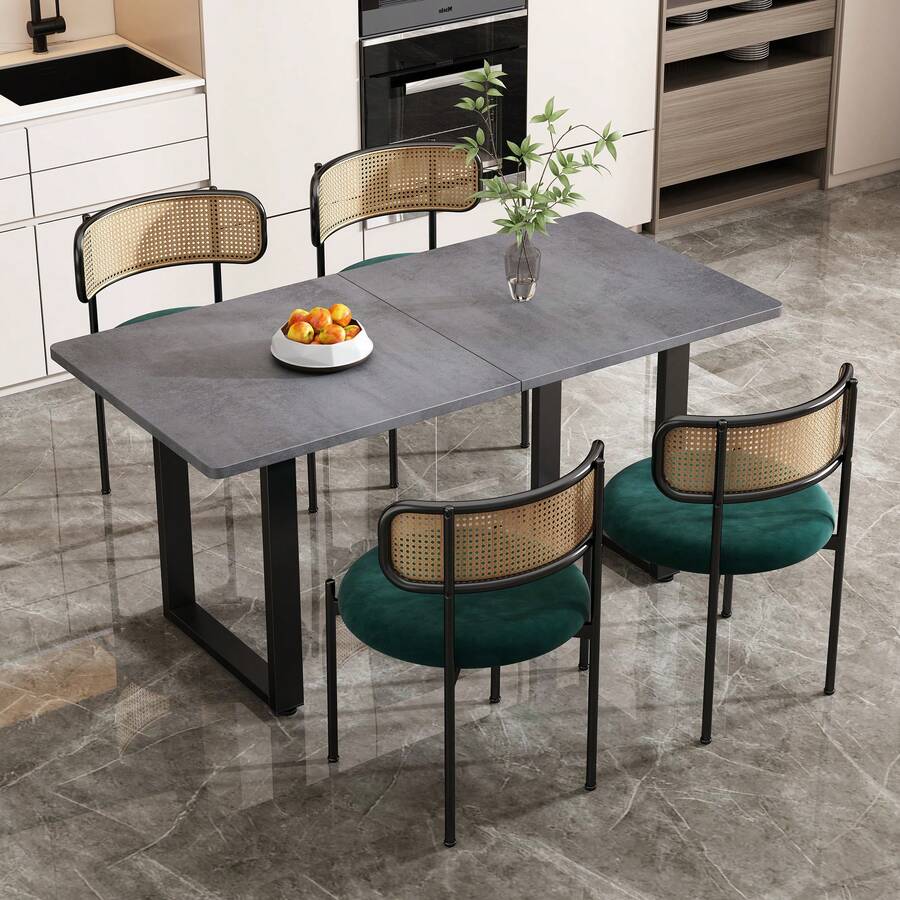 Velvet Dining Chair Set Of 4 Modern Simple Leisure Chair With Four Metal Support Legs Rattan Leisure Chair Living Room Bedroom Chair Green 105.5 X 63 X 20.5cm - Green - View 1