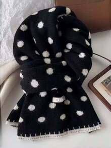 Versatile Polka Dot Plush Knit Scarf For Women, Korean Style Autumn/Winter Vintage Neck Warmer Shawl, Double-Sided Wearable Warm Woolen Scarf - Multicolor - View 13