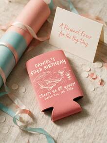 1pc Personalized Birthday Can Cooler, Custom Text Can Sleeve, Beach Party Drink Holder, Milestone Birthday Favor. - Multicolor - View 9