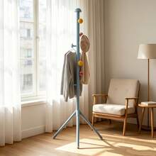 Freestanding Coat Rack With Multi Staggered Hooks, Stable Tripod Base Vertical Garment Stand, SpaceSaving Floor Clothes Hanger Organizer For Entryway Bedroom Hallway, Cute Pastel Storage Rack ForHat Scarf Handbag - White - View 4