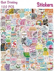 100pcs Sobriety Recovery Motivational Stickers, Inspirational Sober Life Affirmation Stickers, Decorative Stickers For Phone Case, Motorcycle Helmet, Skateboard, Party Gift - Multicolor - View 3