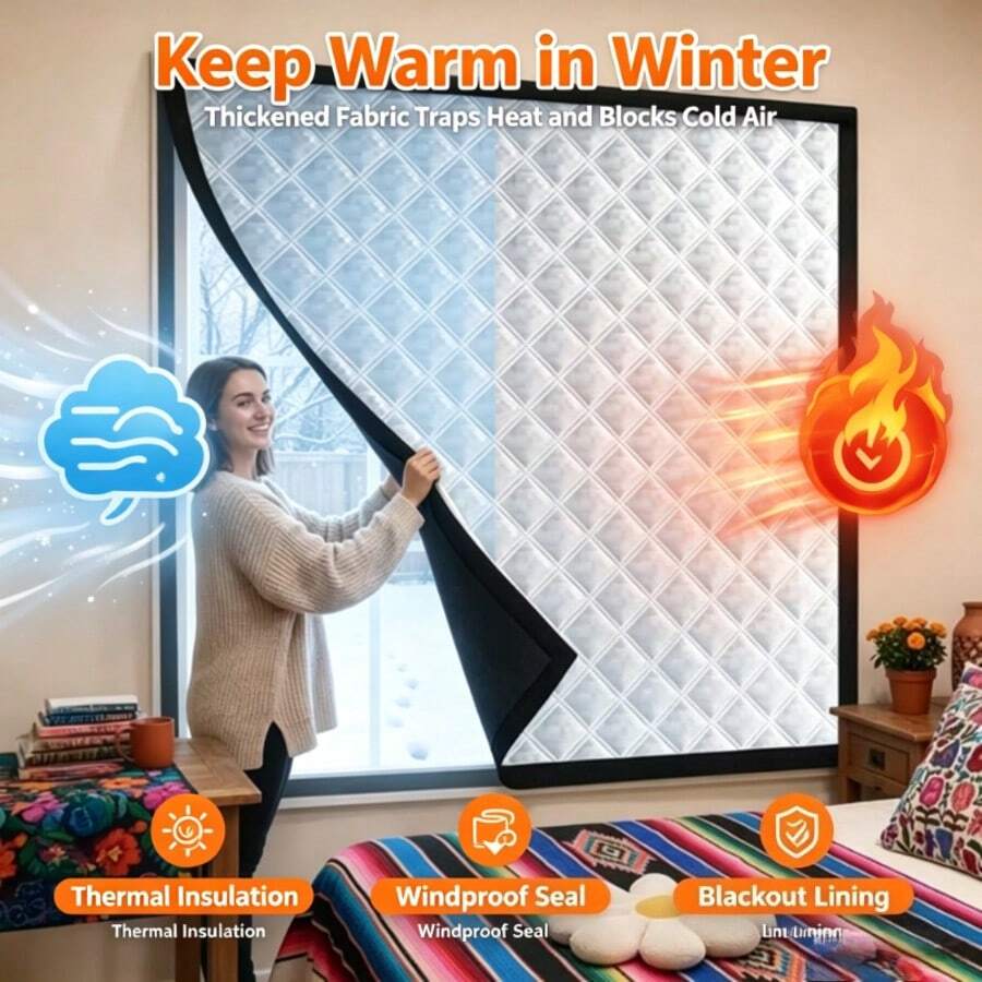 Winter Windproof And Warm Curtains, Windproof Window Insulation Kit, Bedroom Cold Insulation Film, Sealed Windows, Shading And Sound Insulation