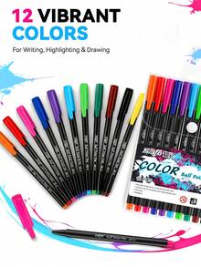 1pc Highly Attractive Colorful Click Ballpoint Pen, Colorful Neutral Pen, Colorful Oil-Based Pen, Art Student Drawing & Journaling Pen, 12-Color Oil-Based Pen, DIY Journaling & Drawing Graffiti Pen, Large Capacity Colorful Pen, Marker Pen, Highlighter Pen, Back To School Essential Writing Stationery - Colored Medium-tip Ballpoint Pen - View 5