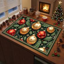 1pc Dish Drying Mat, Coffee Machine Mat, Christmas Holly Decorative Pattern Dish Drying Mat, Absorbent Quick-Dry Table Protector, Suitable For Holiday Gatherings Restaurant Tabletop, Non-Slip Multi-Functional Placemat, Cute Christmas Atmosphere Bowl & Plate Draining Mat, Home Gift, Tabletop Decor - XYLSD-869 - View 5