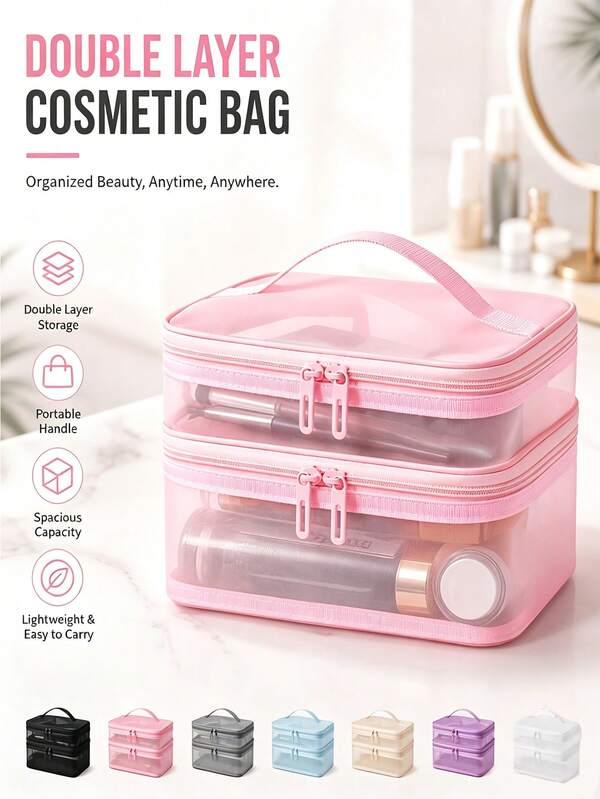 Double Layer Large Capacity Transparent Toiletry Storage Bag, Portable Handbag Makeup Bag, Transparent Large Capacity Partitioned Mesh Storage Bag, Toiletry Bag, Portable Handheld Cosmetic Organizer Bag, Travel Business Trip Bath Supplies Storage Bag, Portable Multi-Function Makeup Bag, Women's Makeup Bag Travel Toiletry Bag, Makeup Bag Skincare Bag Toiletry Bag, Travel Essential Dorm Essential, Suitable For Vacation Beach, Bathroom Series, Bedroom Series, Large Capacity, Teacher's Day Thank You Gift, Fashion Casual Accessory, Suitable For Outings, Vacation, Daily Commute.