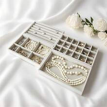 Stackable Jewelry Organizers And Storage With Velvet Jewelry Trays, Earring Organizer And Jewelry Drawer Organizer Inserts For Drawers - Grey - View 5