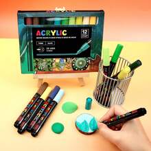 [Vibrant Acrylic Marker Set] 12/18/24 Vibrant Acrylic Marker Set - Medium (2-3mm) Markers - Rock Painting, Black Paper, Skateboard Decoration, Wood, Plastic, Canvas, Christmas Greetings - Sets - View 10