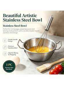 Brushed Stainless Steel Mixing Bowl, Double-Sided Handles, Rivet-Reinforced Flat Bottom Prep Bowl, Anti-Splash Metal Bowl, Suitable For Beating Eggs, Making Sauces, Mixing Salads, Serving Fruit And Yogurt - View 2