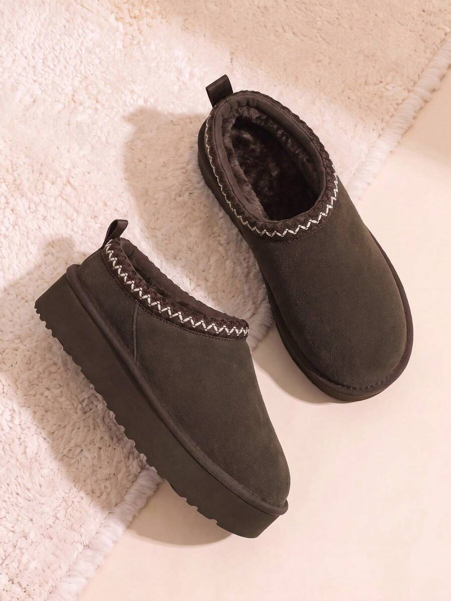 Dream Pairs Women Platform Furry Slippers 1.57-Inch Height Genuine Suede Home Slippers Indoor Outdoor Warm Memory Foam Slip-On Ankle Boots Shoes