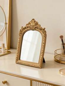 1pc Baroque Style Arched Carved Decorative Mirror, High-End Home Decor, Suitable For Living Room, Bedroom, Vanity, Housewarming Gift - 1PC - View 5