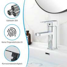 LY Grifo de lavabo de baño de un solo mando grifo de agua fría y caliente de latón macizo de primera calidad con tapón de desagüe automático, mangueras de suministro de agua kit completo de herrajes de montaje - Galvanizado - Ver 5