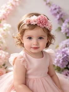 3件組多色組合嬰兒3D花朵髮帶，甜美溫柔布料大花彈性髮帶 - 彩色 - 查看 9