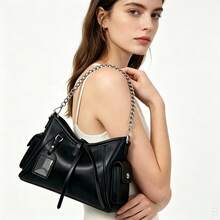 JRESSIAL Women's Y2K Chain Strap Underarm Shoulder Bag, Multi‑Pocket Faux Leather Hobo Bag With Decor Tag, Casual Daily Shoulder Handbag - Black - View 4
