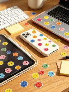 1200pcs (10 Sheets)/Set Happy Smiling Face Self-Adhesive Graffiti Stickers, Round Colorful Reward Labels, 10 Styles Happy Smiling Face PVC Waterproof Encouragement Stickers - Multicolor - View 5
