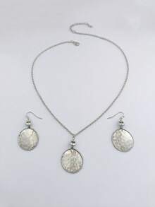 European And American Fashion Cross-Border Bohemian Geometric Earrings & Necklace Set, Suitable For Daily/Party/Banquet Wear - Silver - View 5