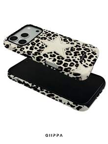 GIIPPA 1pc Leopard Print Base With White Star Pattern Design, Phone 17 Pro Max Phone Case, Compatible With Phone 16 Pro Max, 15 Pro Max, 14 Pro Max, Korean High-End Fashion Fun Phone Case, Compatible With 11/12/13/14/15/16 Pro Max Plus, Elegant Design Suitable For Men And Women, Perfect Gift For Girlfriend On Christmas, Valentine's Day, Easter, Wedding Season And Birthday! - White - View 4
