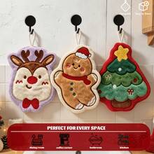 1pc Hanging Quick-Dry Fingertip Towel, Christmas Themed Pattern, Suitable For Bathroom Sink And Kitchen Countertop, Cute Design Soft Touch, Perfect For Wiping Hands Around Sink And Bathtub, Christmas Country Style Hanging Hand Towel - Multicolor - View 3
