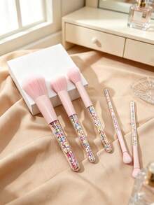 1set Cute Candy‑Toned Makeup Brush Set, Transparent Handles Filled With Colorful Beads, Soft Fluffy Bristles, Multi‑Purpose Cosmetic Brushes, Travel Essentials, Makeup Brush Set, For Vanity Desk & On‑The‑Go Makeup Application - Multicolor - View 10