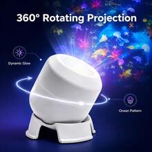 360° Rotating Dynamic Projection Light LED Ocean Starry Sky Projection Lamp Marine Life Projection Light USB Powered Bedroom Atmosphere Light For Birthday Party - White - View 8