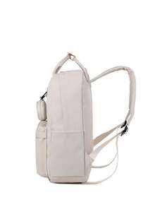 2pcs/Set Women's Nylon Fashion Backpack With Double Straps And Pendant Accessory, Sold Together - Beige - View 4