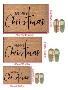 1pc, Winter Christmas Minimalist Black Text Blessing Pattern Door Mat, Holiday Style Machine Washable Polyester Fiber Mat, Suitable For Indoor, Party, Daily Decoration, All Seasons - Brown - View 4
