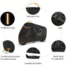 Thickened 210D Oxford Fabric Full Coverage Motorcycle/Electric Bike Cover, With Orange High-Visibility Reflective Strip + Anti-Theft Lock, Outdoor Sun Protection, Waterproof, Dustproof Universal Motorcycle Protective Cover, New Style. - Orange Reflective Strip - View 3