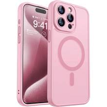 Magnetic Luxury Matte Semi-Transparent Shockproof Armor Phone Case, Compatible With IPhone 18 Pro Max 17 16 15 14 13 12 Mini 11 Plus, With Camera Lens Protection Cover - Pink - View 7