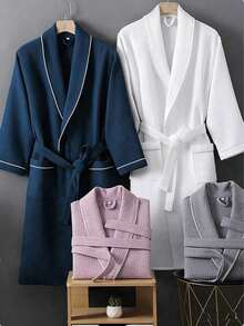 Waffle Knit Pure Cotton Bathrobe, Unisex Adult Pure Cotton Bathrobe, Spring/Summer Style Bathrobe, Suitable For Home, Hotel And Spa, Highly Absorbent, Quick-Drying, Loose Fit Design. Multiple Colors Available, Bathroom Supplies, Home Goods - Multicolor - View 1