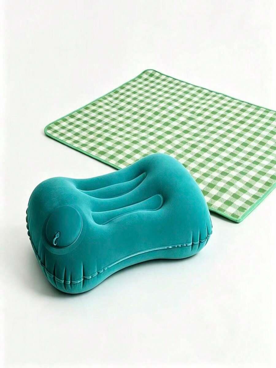 1 Set Bantal Pinggang Tiup + Matras Piknik Luar Ruangan, Kombinasi Serbaguna untuk Berkemah, Bepergian, dan Beristirahat Sambil Duduk Lama - MultiWarna - View 1