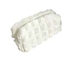 1pc Cloud Ruffled Texture Pencil Case Solid Black White Color Large Capacity Zipper Pen Bag Soft Fluffy Aesthetic Stationery Pouch Portable Multifunctional Cosmetic Makeup Storage Bag Sweet Minimalist School Supplies, Back To School - Pencil Case - View 5
