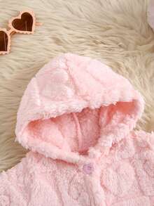 1pc Toddler Cute Stylish Casual Sweet Sporty Fashion Minimalist 3D Heart Print Warm Fleece Hooded Cardigan Jacket Coat Autumn Winter - Baby Pink - View 6