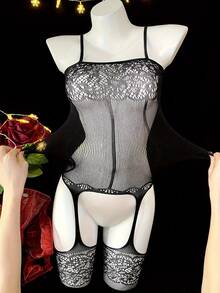 Women's Sexy Lingerie, Full Body Pattern Jumpsuit, Hollow Out Sexy Design, Perfect For Romantic Nights And Intimate Moments - Black - View 3
