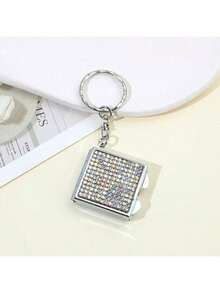 1pc Mini Rhinestone Double-Sided Square Mirror, New Creative Ins Style Luxury Sparkling Diamond Cross-Border Hot-Selling 2-In-1 Rhinestone Mini Makeup Mirror Keychain, Multifunctional Makeup Mirror Keychain Pendant, Thumb-Sized Portable Double-Sided Folding Lipstick Mirror, Suitable For Touch-Ups On The Go, Sparkling Crystal Portable Folding Makeup Mirror With Double-Sided Square Design, Mini Handbag Carry, Fun Gift - Multicolor - View 10