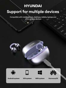 HYUNDAI 现代 EarclipC7 蓝牙耳机，夹式设计，运动与音乐，高品质音频，低延迟，电池寿命长，带麦克风通话清晰，佩戴舒适，IP45 防水，适用于智能手机、电脑，情侣礼物 - 彩色 - 查看 7