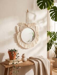 1pc Hanging Woven Wall Basket, Handmade Rustic Boho Style Decor, Crafted Rattan, Seagrass Round Wall Basket, Suitable For Home, Kitchen, Farm House, Table, Living Room - Unique Wall Art Gifts Birthday Graduation - Mirror - View 4
