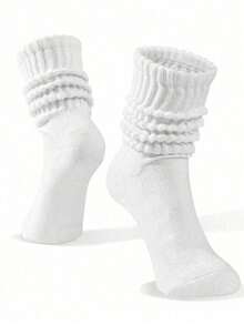 1/5/10 Pairs Minimalist Style Casual White Soft Long Socks, Comfortable And Warm, Soft And Fluffy Texture, With Sports Function, Suitable For Year-Round Wear - White - View 5