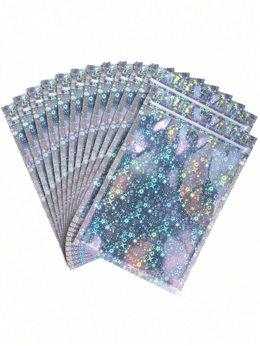 100pcs Holographic Self-Sealing Bags, Laser Holographic Reusable Sealable OPP Bags, Jewelry Retail Bags, Gift Packaging Bags, Christmas