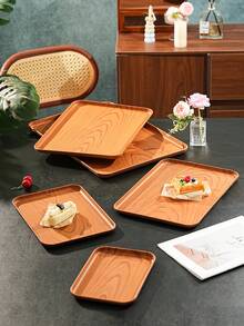 Light Wood Grain Tray, Used For Holding Food, Snacks, Drinks, Breakfast, Coffee, Rectangular Serving Tray, Durable Plastic PP Material - Brown - View 2
