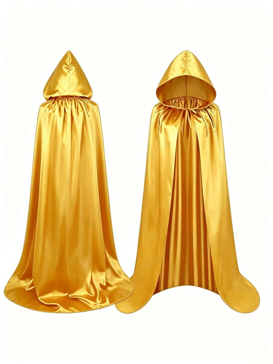 Yellow Hooded Long Cape, Halloween Witch Cosplay Costume - With Oversized Hood Halloween Ghost Cosplay Costume Cape, Perfect For Stage Performance, Cosplay, Christmas Gift, Perfect Gift For Family - Yellow - View 1