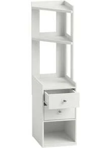 Mueble Esquinero de Melamina Color Blanco 45x40x160 cm | Estantería Organizadora Alta con 2 Cajones, 2 Repisas y 1 Compartimiento Abierto | Diseño Moderno Minimalista | para Sala, Oficina y Dormitorio | Fácil de Armar - Blanco - Ver 6