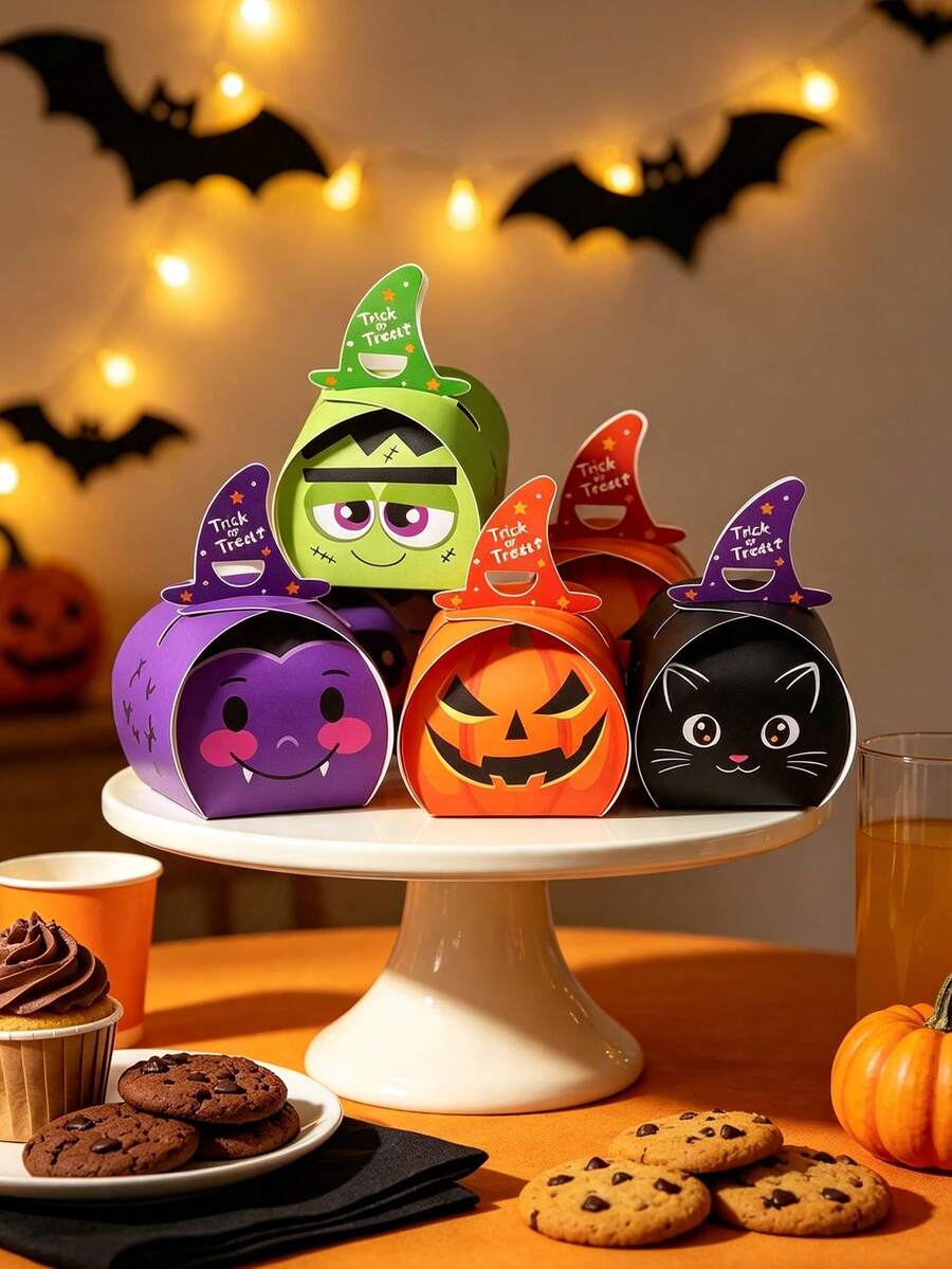24pcs Halloween Baby Party Candy Gift Boxes, Foldable Paper Cookie Packaging Boxes, Baby Party Decorations, Baby Shower Gift Boxes, Trick Or Treat Candy Gift Storage Boxes, Party Favor Boxes, Baby Supplies - Multicolor - View 1