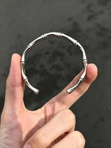 1/2pcs Men's Bracelet, Silver Titanium Steel, Bamboo Joint Cross Personalized Versatile Bracelet, Daily Commute Wear Accessory - Silver - View 7