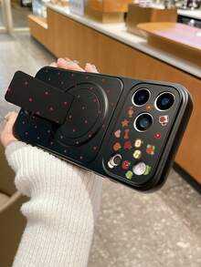 1pc Black Matte Magnetic Stand Anti-Drop Phone Case, Built-In Foldable Invisible Stand, Convenient For Watching Shows And Video Calls, Apple Candy Flower Print, Full Red Polka Dot Phone Case, Y2K Fresh Sweet Style, Suitable For Birthday, Valentine's Day, Back To School And Various Holiday Gifts, Compatible With Iphone Case & Galaxy Case,Compatible With IPhone 17,Compatible With IPhone 17 Pro,Compatible With IPhone 17 Pro Max - Black - View 8