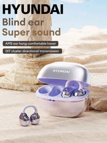 HYUNDAI 现代 EarclipC7 蓝牙耳机，夹式设计，运动与音乐，高品质音频，低延迟，电池寿命长，带麦克风通话清晰，佩戴舒适，IP45 防水，适用于智能手机、电脑，情侣礼物 - 彩色 - 查看 1