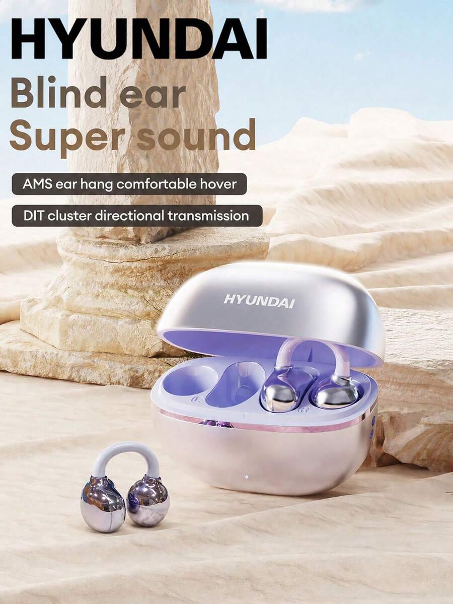 HYUNDAI 现代 EarclipC7 蓝牙耳机,夹式设计,运动与音乐,高品质音频,低延迟,电池寿命长,带麦克风通话清晰,佩戴舒适,IP45 防水,适用于智能手机、电脑,情侣礼物 - 彩色 - 查看 1