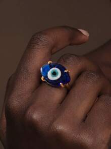 1pc Exaggerated Dark Gothic Style Alloy Demon Eye Blue Eye Open Adjustable Ring, Suitable For Women's Daily Wear, Party, Halloween, Gift - Blue - View 2