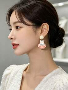1 Pair Cake Rabbit Flower Earrings, Exaggerated Delicate Sweet Fashion Quirky, Suitable For Girls Dating, Vacation, Party, Gathering, Daily Commute Wear - Multicolor - View 4