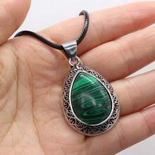39x27mm Natural Crystal Agate Semi-Precious Stone Teardrop Pendant, Gemstone Inlay Zinc Alloy, Abalone Shell Necklace - Water Drop Natural Stone Pendant - View 10