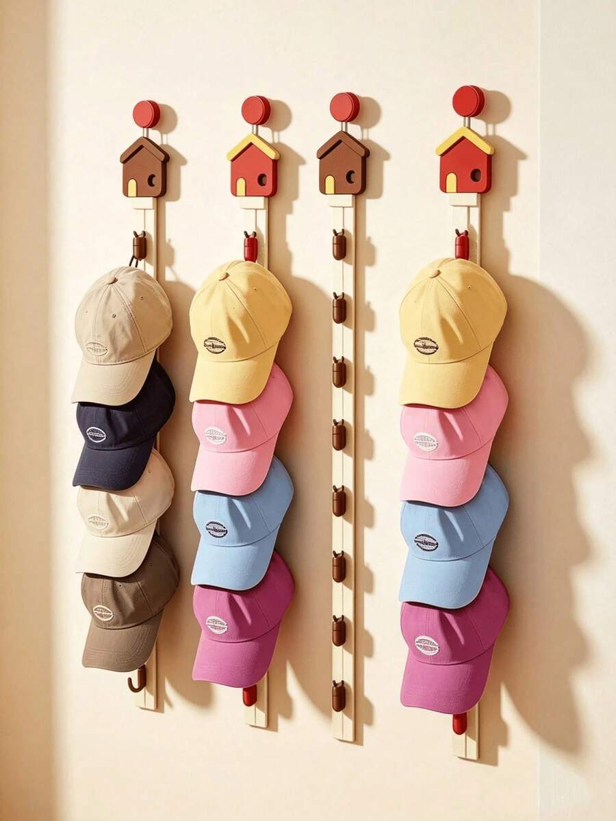 1pc Foldable Hat Storage Rack, Hanging Door Organizer, Wall-Mounted Hat Clips For Kids Room, Suitable For Entryway - Multicolor - View 1
