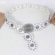 1 buah Sabuk Fashion Bulat PU Putih dengan Lubang Mata dan Gesper Logam, Cocok untuk Pakaian Populer Gaya Bohemian, Sesuai untuk Penggunaan Sehari-hari - Putih - View 8